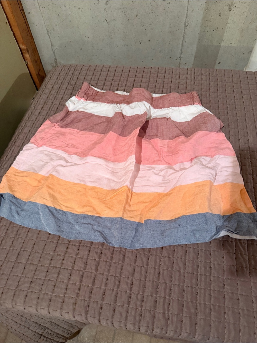 Striped Cotton-Blend A-Line Skirt in Pink, Peach & Blue